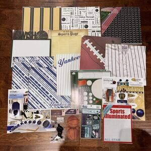 12X12 SPORTS THEMED Scrapbook Paper Sheets + Stickers Bundle! **READ**